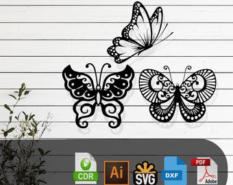 Decorative Butterfly Silhouette Laser Cut, Vector Files – SVG, DXF, Ai, Pdf Glowforge, Cricut, CNC, Metal Wall Art, Digital Instant Download