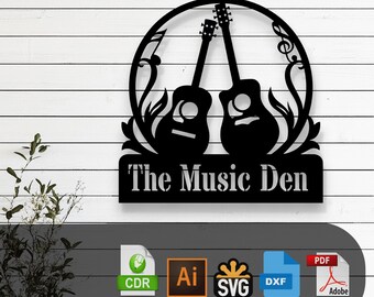 Custom Guitar Music Room SVG DXF Laser Cut File for Glowforge Cricut CNC Wall Art Studio Sign Decor Vector Instant Download
