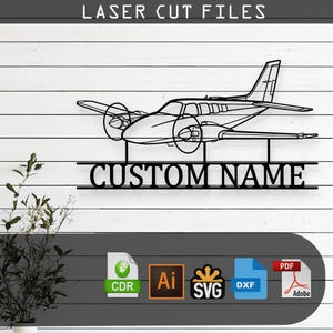 Custom Baron G58 Beechcraft Silhouette - Svg Dxf AI Pdf CDR EPS - Laser Cut Aviation Decor