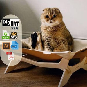 Kattenhangmat lasergesneden bestand - DXF SVG Ai Cdr - Glowforge, router, CNC snijden ontwerpsjabloon - direct downloaden, huisdierbed