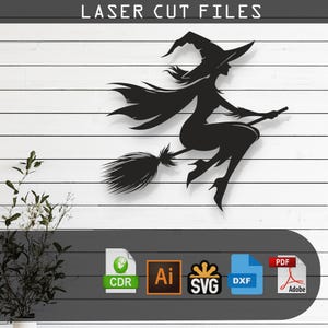 Halloween Witch Laser Cut Vector Design – SVG, DXF, Ai, Pdf Files for Glowforge, Cricut, CNC, Metal, Wall Decor, Digital Instant Download