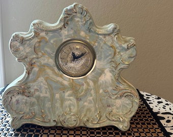 Ornate Decorative Clock MCM Seashore Style Blue White and Gold Clock Decoration - DECORATION ONLY