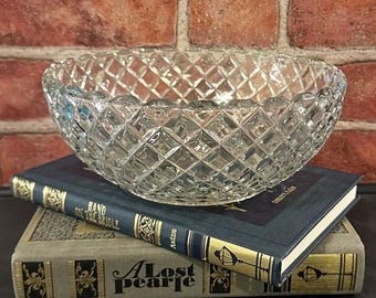 Vintage Collectible Anchor Hocking Glass Cut Bowl Waterford Waffle Depression Glass