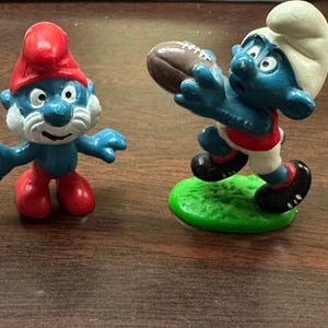 Vintage Rare PVC Papa Smurf and Australian Rugby Football Small Collectible Figurines
