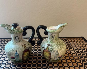 Vintage Royal Sealy Ceramic Oil & Vinegar Cruet Set Kitchen Counter Stovetop Serving Accessories
