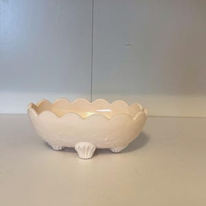 Jeanette Shell Pink Milk Glass 4-Toed Open Candy Dish