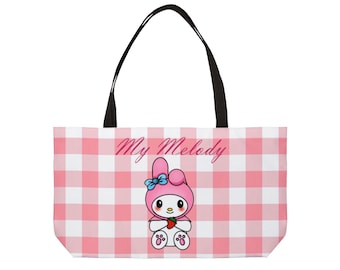 My Melody character tote bag | pink gingham weekender tote