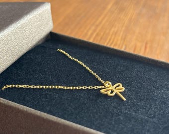 14k Gold Dragonfly Necklace • Minimalist Pendant