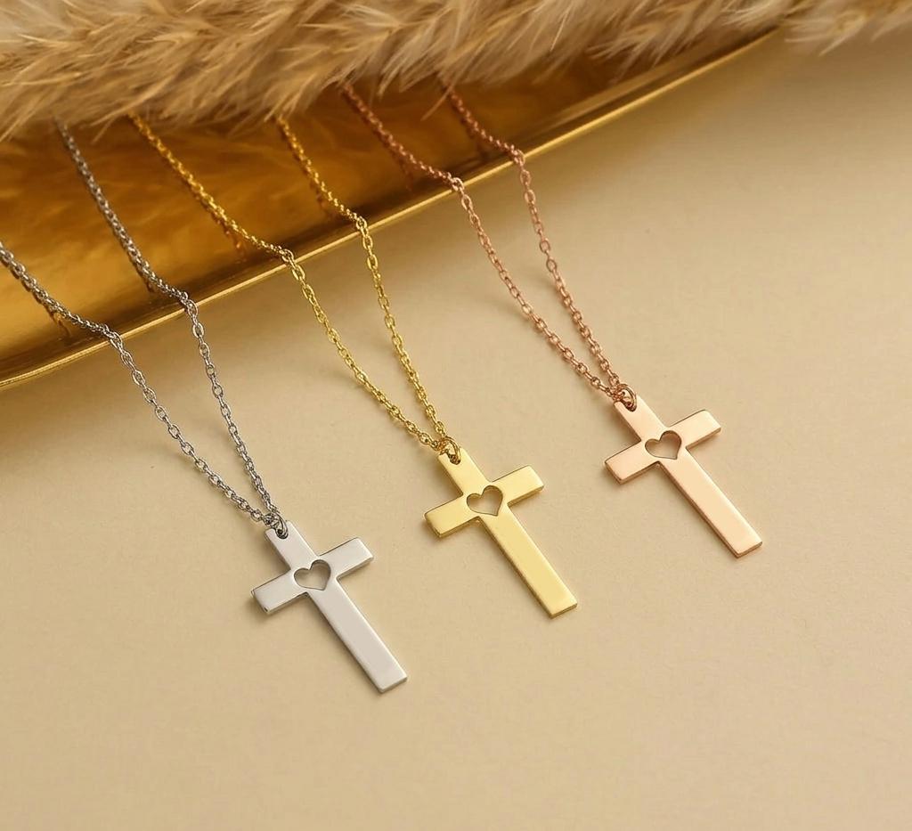 Engraved Cross Necklace with Heart - Personalized Necklace - Faith Jewelry Gift - Christmas Gifts for Her
