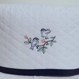 Embroidered Blue Birds Toaster Cover - White Quilted Fabric