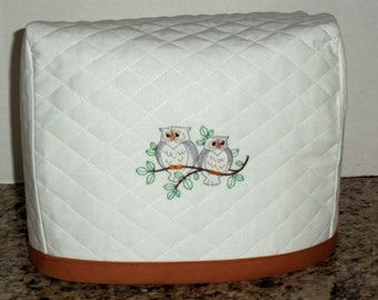 2 Slice Toaster Cover: Cream Fabric with Embroidered Owls