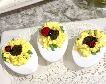 Faux Flower Deviled Eggs Tiered Tray Decor