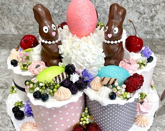 SALE Easter Chocolate Bunny Centerpiece / Cake  Easter Bakery Decor