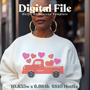 Truck Love Hearts levert digitale strass SS10-sjabloon, groot blinglaagontwerp, Valentine hotfix SVG-bestand, Sparkle Cut Crafter-patroon