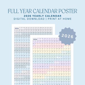2026 Full Year Calendar | poster calendar, year planner, digital download, school calendar, 2026 year poster, academic planner