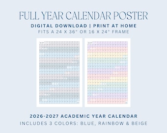 Calendario académico 2026-2027, descarga digital, calendario escolar, póster del año 2026-2027, planificador académico.