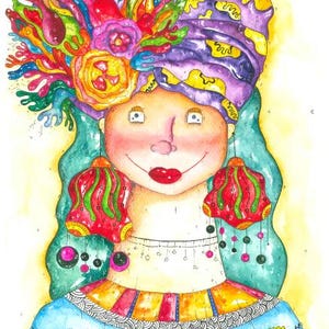 Chica Serenity Colorida - Ilustración digital - Acuarela original