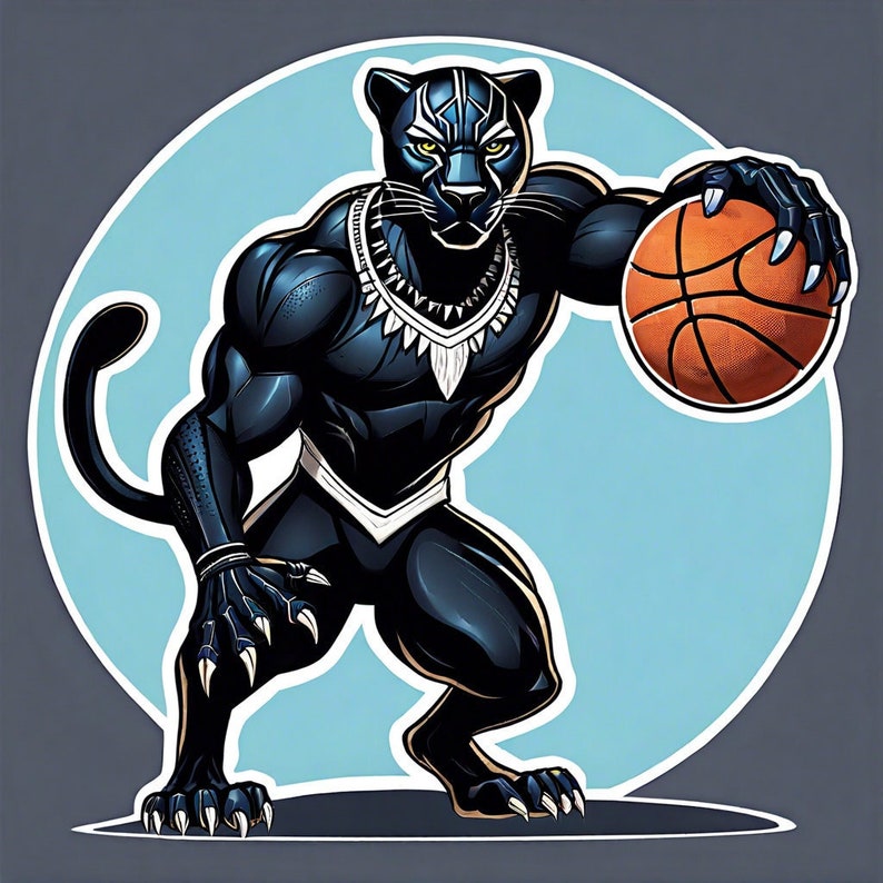 Black Panther Basketball Printable Cartoon Digital Art Superhero ...