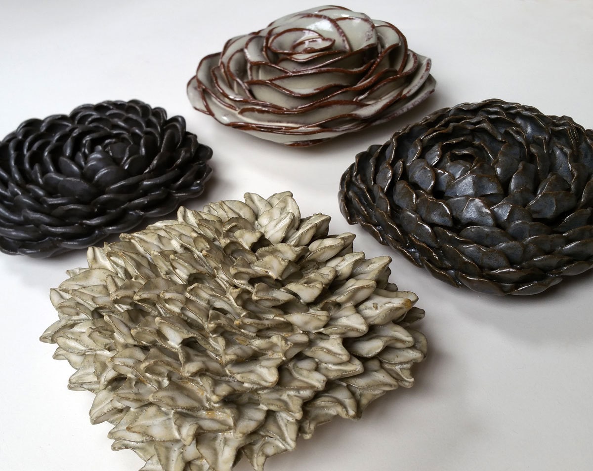 Square Wall Flowers Set of 4 Etsy