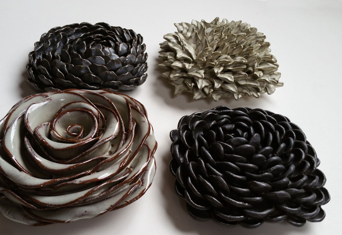 Square Wall Flowers Set of 4 Etsy