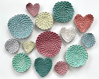 HEARTS & FLOWERS - Ceramic Wall Cluster of 14