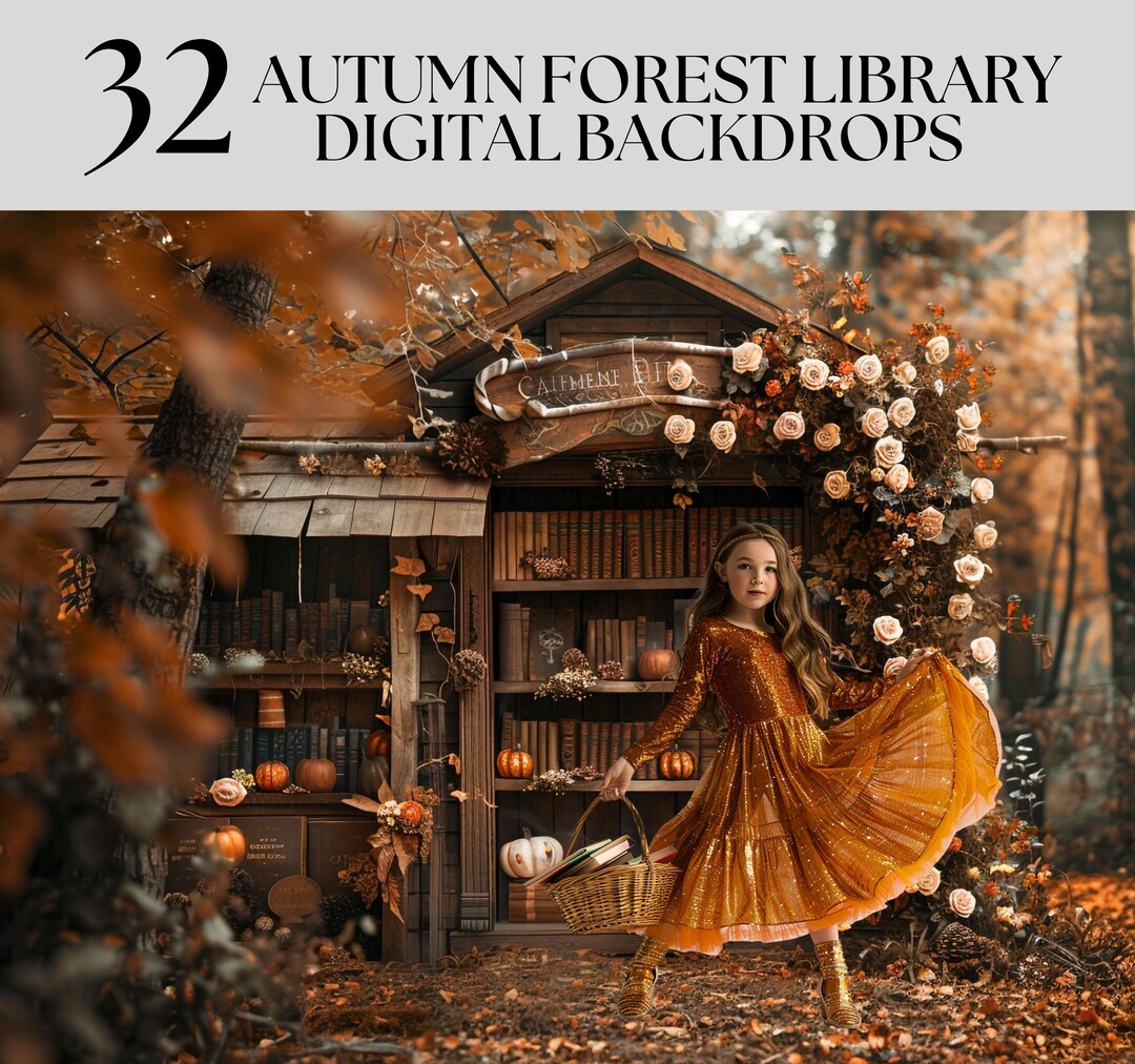 32 Autumn Library Digital Backdrop, Vintage Books Background, Enchanted ...