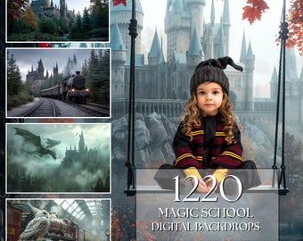 Wizard School Digital Backdrop Bundle, Halloween Fairytale Overlays (Digital Download)