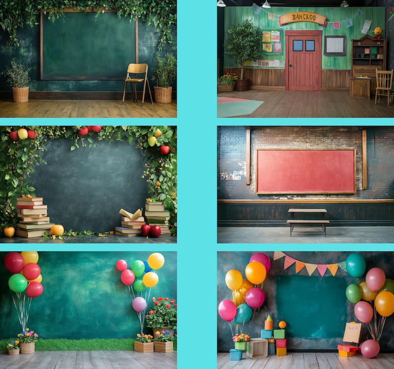 Back to School Chalkboard Digital Backdrop, Classroom Photo Prop (75 ...