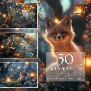 Fond numérique de renard, toile de fond numérique de forêt enchantée, toile de fond de forêt de fées, téléchargement immédiat de renard des bois, Jpeg de photographie de bébé renard