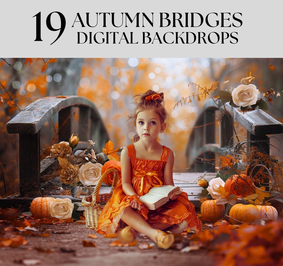 Fall Bridge Backdrop, Autumn Leaves, Fall Digital Backdrop, Fall Trees ...