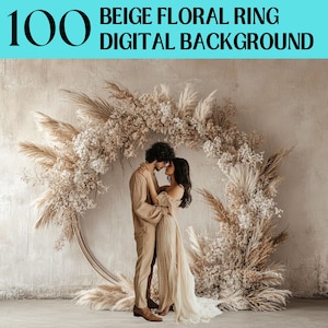 Beige Floral Rings Digital Backdrop, Fine Art Textures and Boho Digital Overlays for Maternity Backdrops, Beige Photography Backgrounds