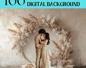 100 Beige Floral Ring Digital Backdrop, Fine Art Maternity Photography (Digital Download)
