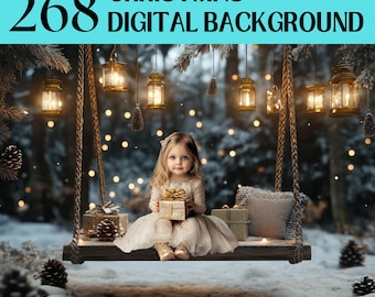268 Christmas Digital Backdrops, Family Photo Templates (Digital Download)