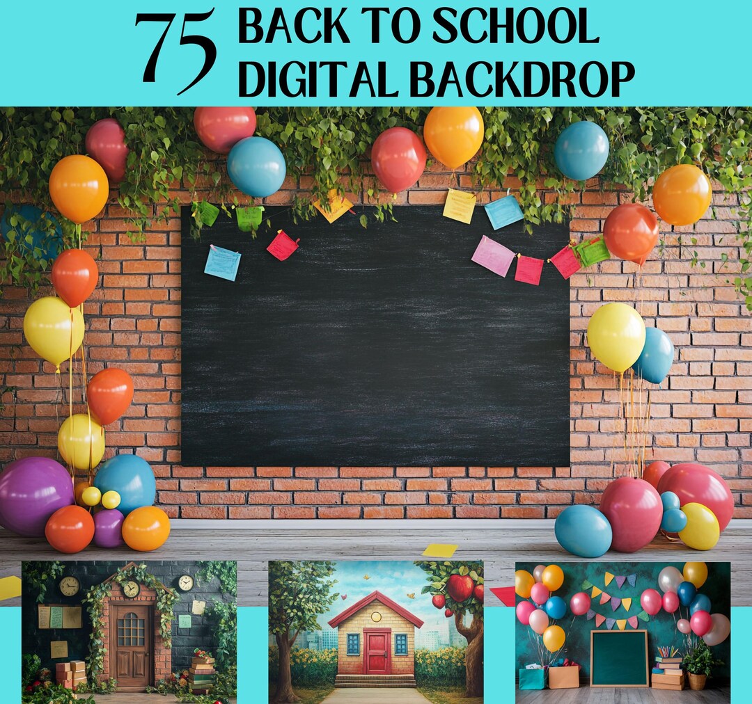 Back to School Chalkboard Digital Backdrop, Classroom Photo Prop (75 ...