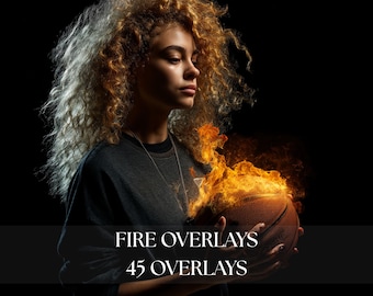 45 Fire Effect Photo Overlays, Flames Photography, Sports Overlay (Digital Download)