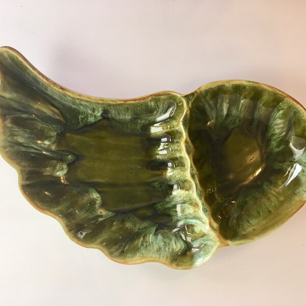 Vintage Large Made in California Angel Wing Multi Greens Ceramic Ashtray
