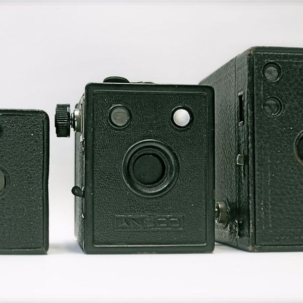 SALE-   Trio of Antique Box Cameras, Ansco and Kodak  1907-1933