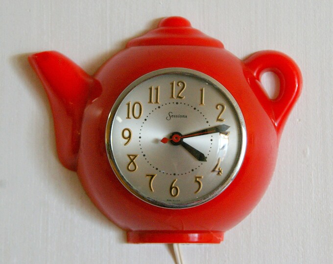 Vintage Sessions Clock Company Red Teapot Wall Clock Etsy