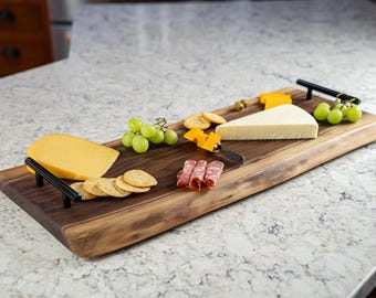 Live Edge Walnut Charcuterie Board, Handmade Wood Serving Board with Handles