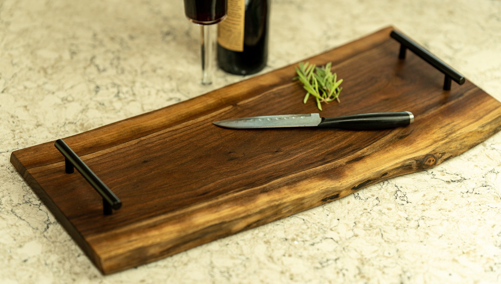 Handcrafted Live Edge Walnut Charcuterie Board with Handles