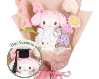 Cute Handmade Crochet Flowers In Pink Theme With Plushie Bouquet / Graduation Gift / Knitted Craft / Birthday Gift
