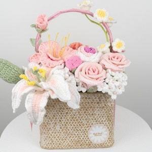 Beautiful Handmade Crochet Flowers Basket / Christmas / Housewarming / Birthday / Mother's Day /  Graduation / Home Decor / Knitted Craft