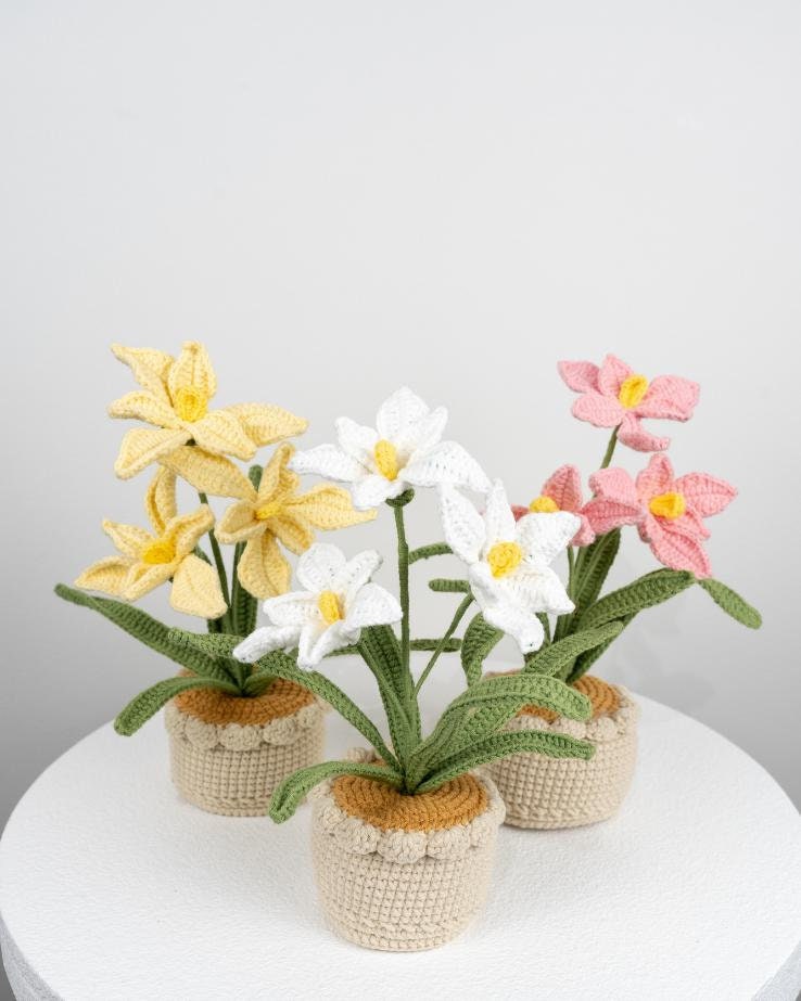 Beautiful Handmade Crochet Orchid Flowers In Pot Etsy