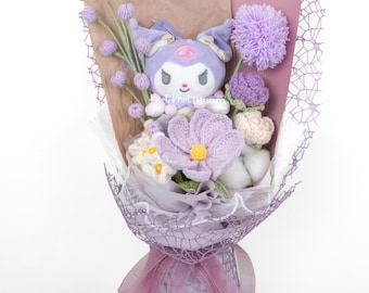 Cute Purple Theme Purple Plushie Crochet Flowers Bouquet / Graduation, Birthday Valentine's Day Gift / Gift For Her / Knitted Craft