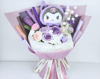 Large Purple Plushie Crochet Flowers Bouquet / Valentine's Day / Birthday / Graduation / Christmas Gift / Knitted Craft