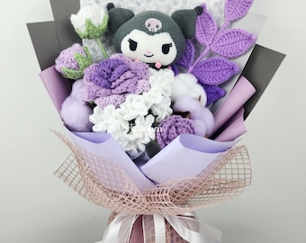 New Black & Purple Theme Plushie Crochet Flowers Bouquet / Graduation, Birthday, Valentine's Day Gift