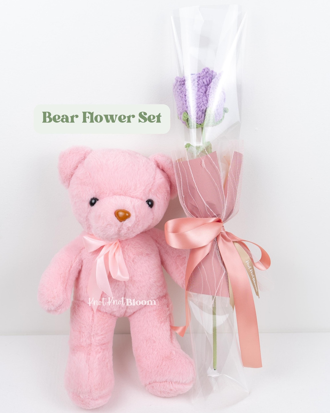 Teddy Bear With Crochet Rose Set, Valentine's Day Gift / Gift for ...