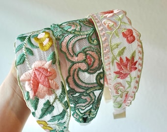 Elegant Floral Embroidered Headbands| Cute Flower Headband| Boho Chic Wide Hair Accessories for Women| Stylish Hair Fashion Gift