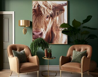 Digital Art Download, Modern Western Bull Printable Art, Wall Decor