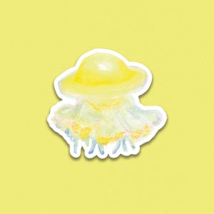 Autocollant individuel  7cm - "méduse jaune "  - décoration pour ordinateur - Autocollant pour téléphone